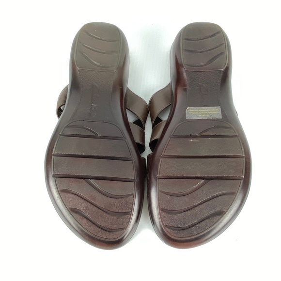 Clarks Bendables Lena Admire Sandals Slides Sz 11M Brown Leather Flower Detail - Picture 4 of 8